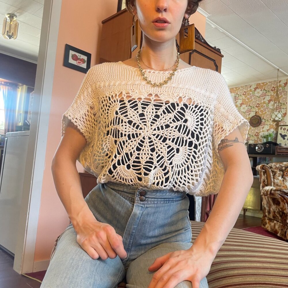 Crochet poncho style shirt lace detail knitted shirt!